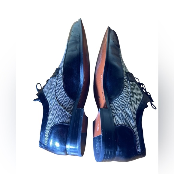 Giovanni 6484 Leather Wingtip Oxford Dress Shoes Black Tweed Men's Size 13 - Picture 2 of 14